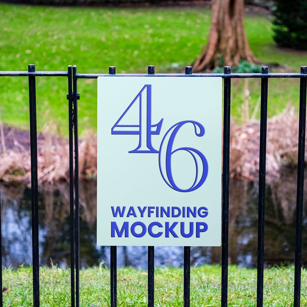 Free Wayfinding Sign on Fence Mockup PSD