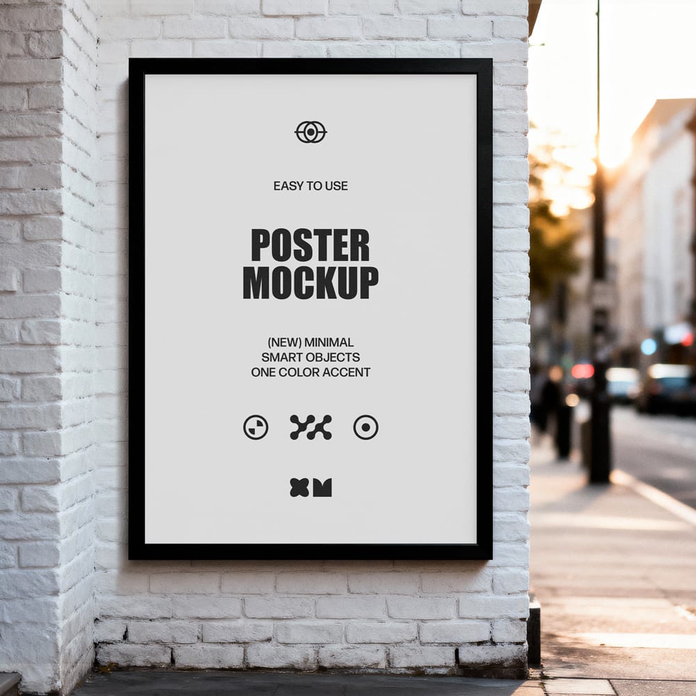 Free White Brick Wall Poster Mockup PSD