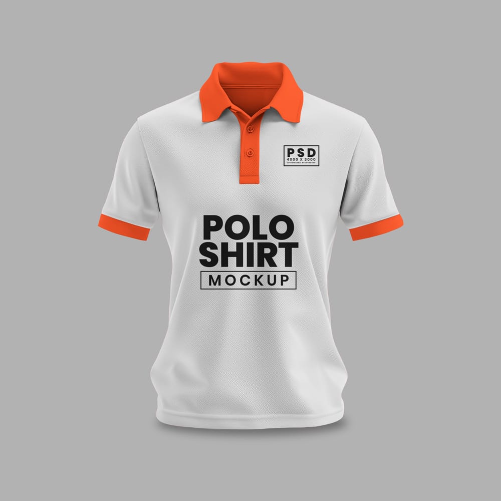 Free White and Orange Polo Shirt Mockup PSD
