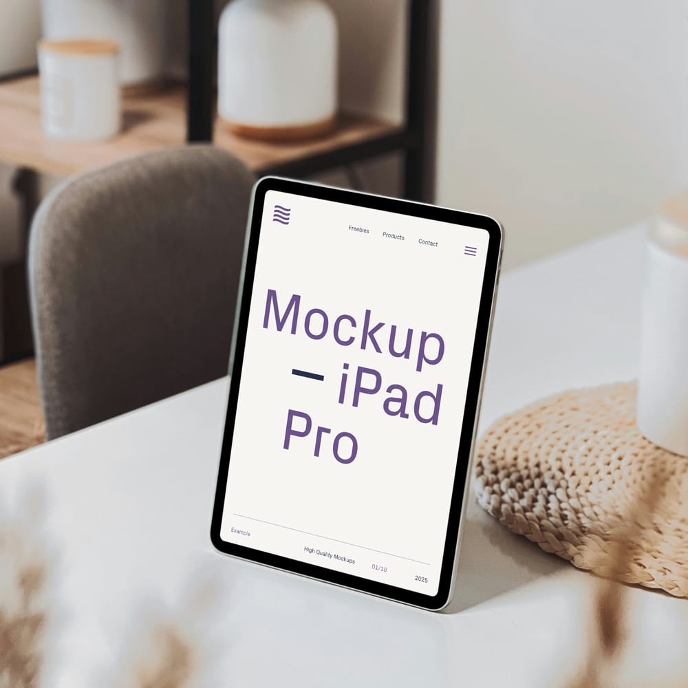 Free iPad Pro on Table Mockup PSD