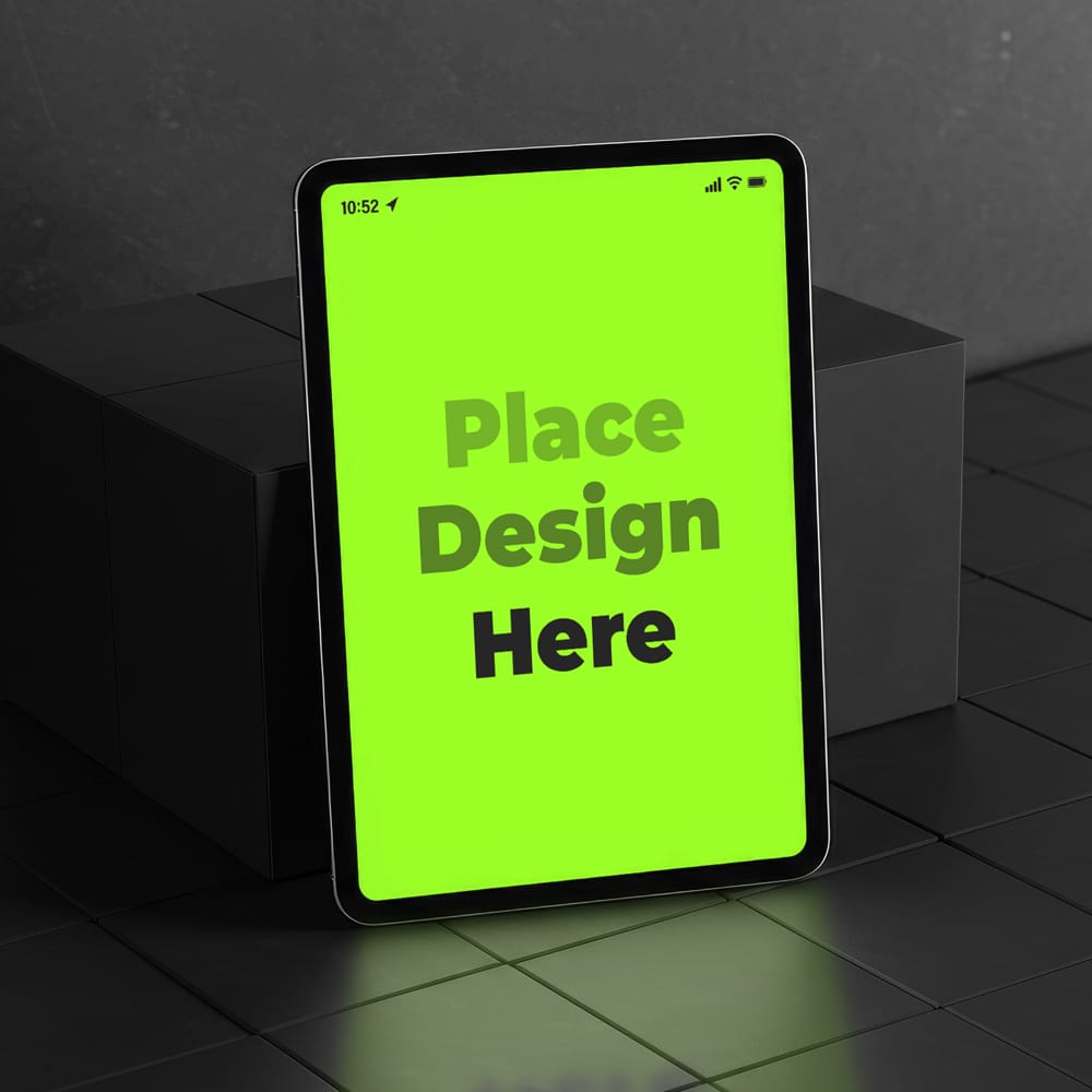 Free iPad on Dark Box Mockup PSD