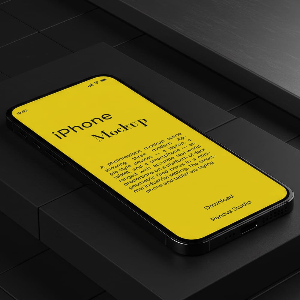 Free iPhone on Dark Box Mockup PSD