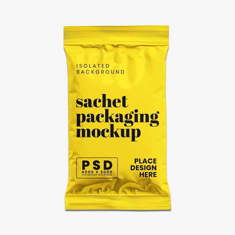 Glossy Sachet Packaging Mockup PSD