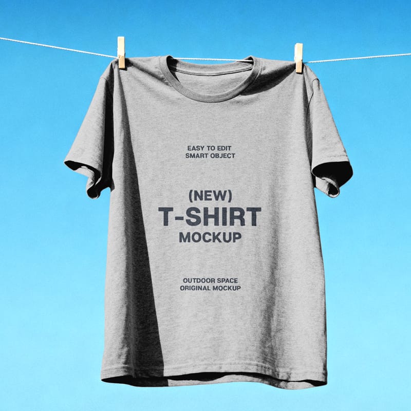 Hanging T-Shirt Mockup on Clothesline PSD
