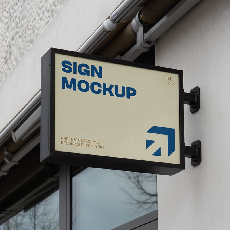 Horizontal Sign on Wall Mockup PSD