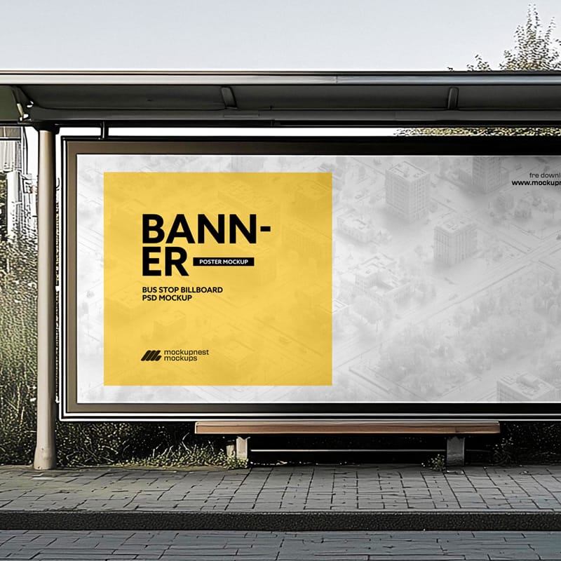 Large Format Bus Shelter Billboard Mockup PSD