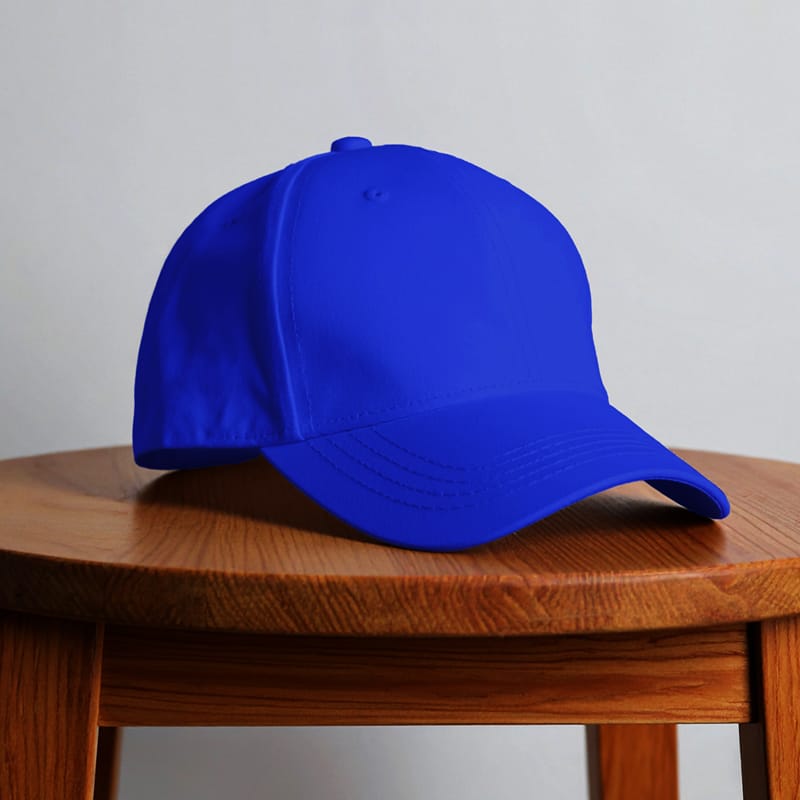 Minimalist Baseball Cap Mockup on Wooden Stool PSD
