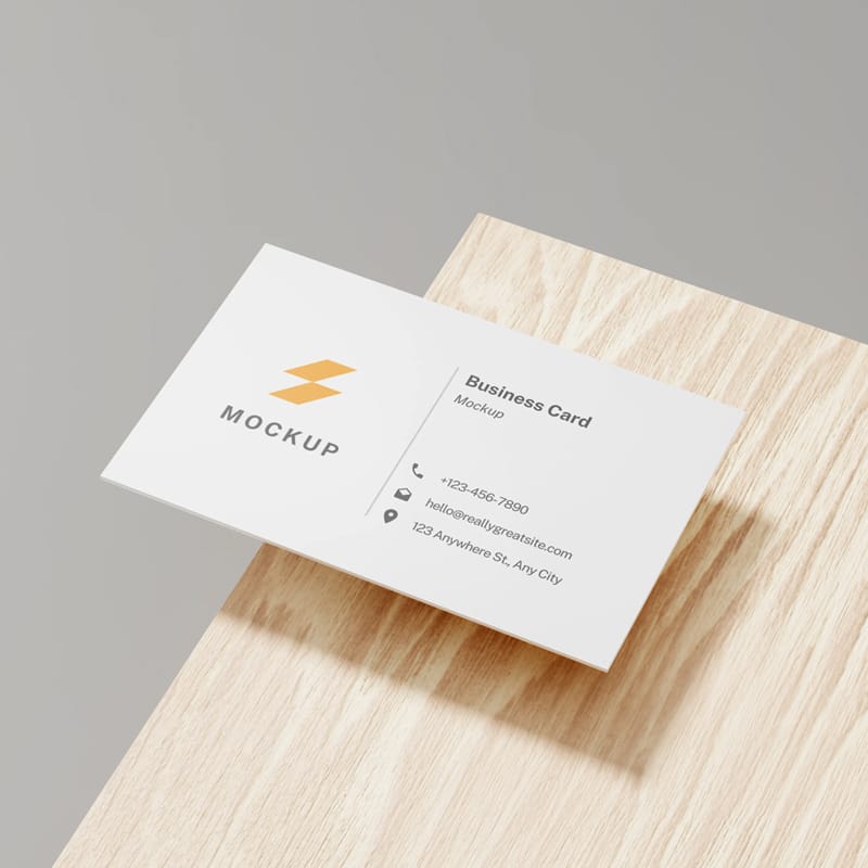 Minimalist Floating Business Card Mockup on Wood Surface PSD