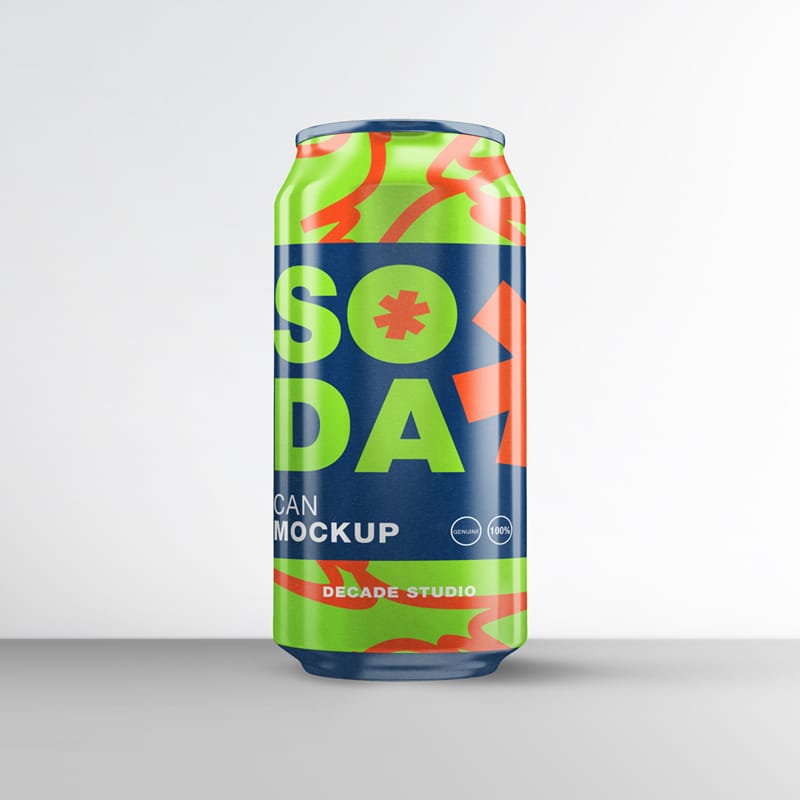 Minimalist Glossy Soda Can Mockup PSD