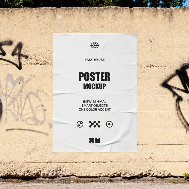 Paper Poster Mockup on Graffiti Wall PSD