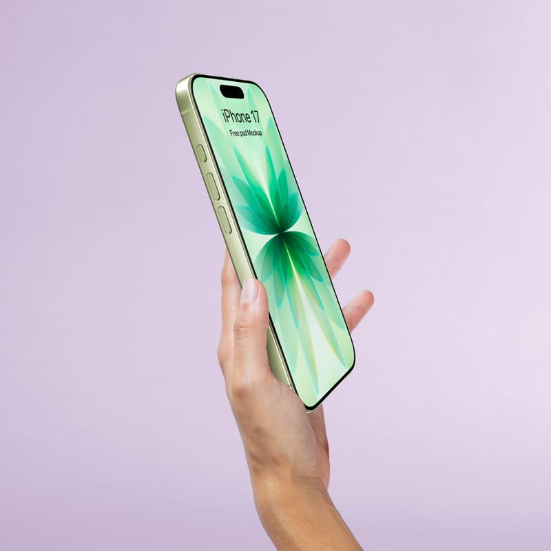 Photorealistic Hand Holding iPhone 17 Mockup PSD