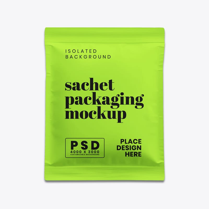 Realistic 3D Foil Sachet Mockup PSD