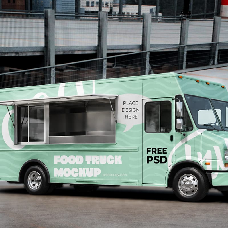 Realistic Food Truck Branding Mockup PSD