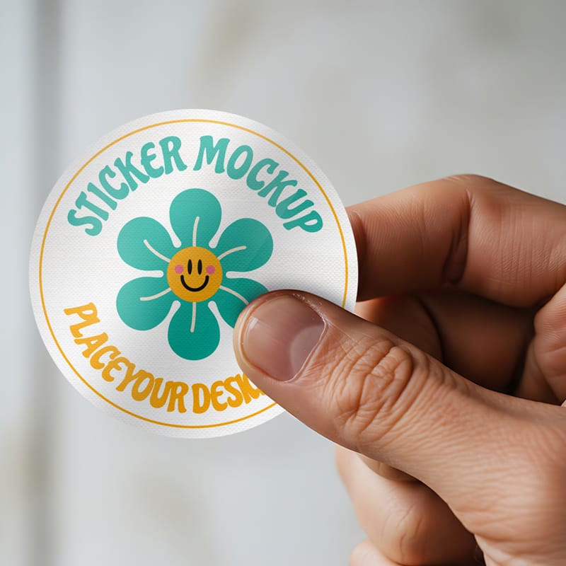Realistic Round Sticker Mockup PSD