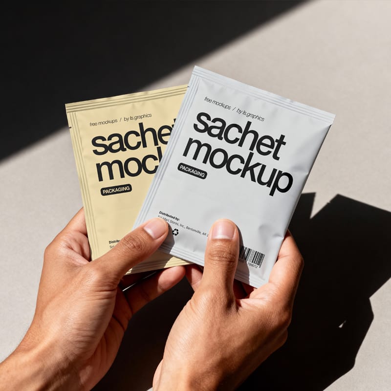 Realistic Sachet Packaging Mockup PSD