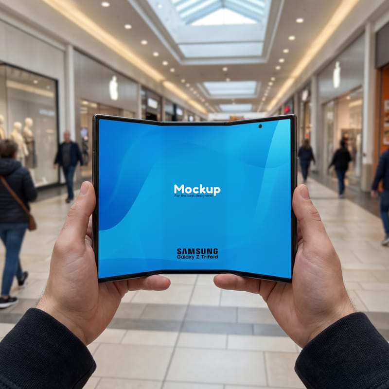 Samsung Galaxy Z TriFold Smartphone Mockup PSD