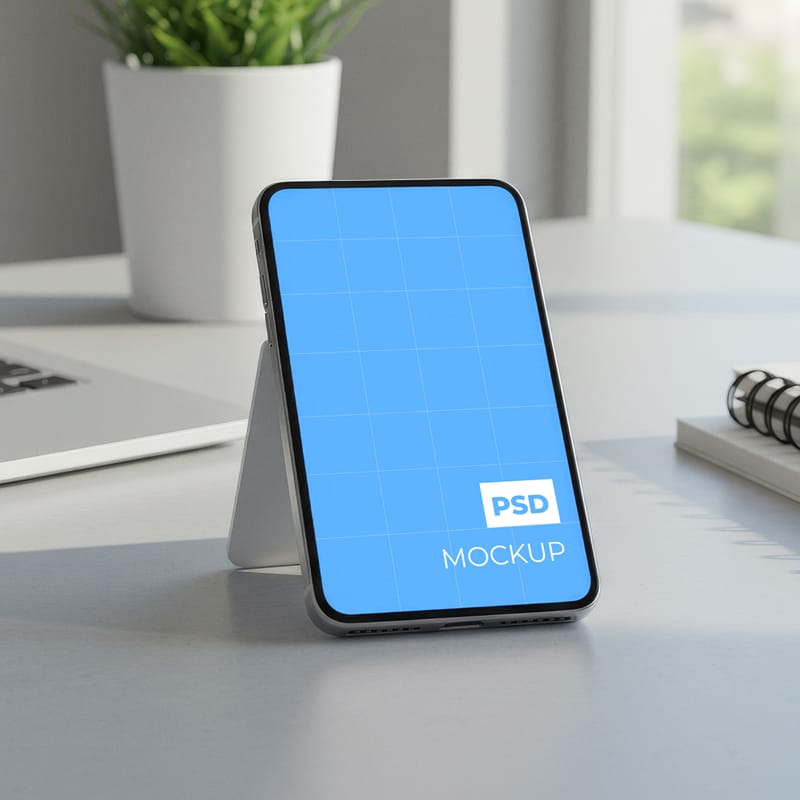 Smartphone on Office Desk Mockup PSD