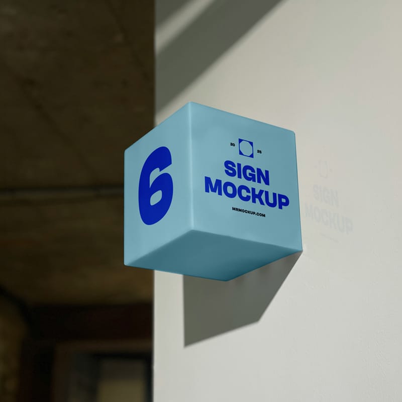 Square Sign on Wall Mockup PSD