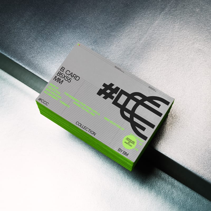 Stacked Business Card Mockup on Metallic Surface PSD