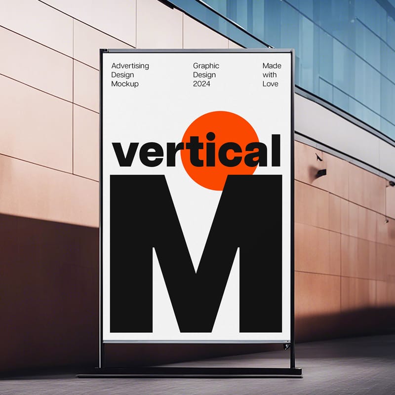 Standing Vertical Billboard Mockup on Street PSD