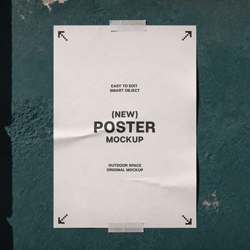 Taped Wall Poster Mockup PSD