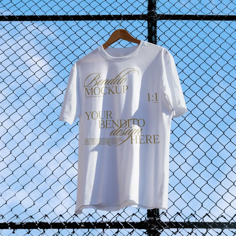 Urban T-Shirt Mockup on Chain Link Fence PSD