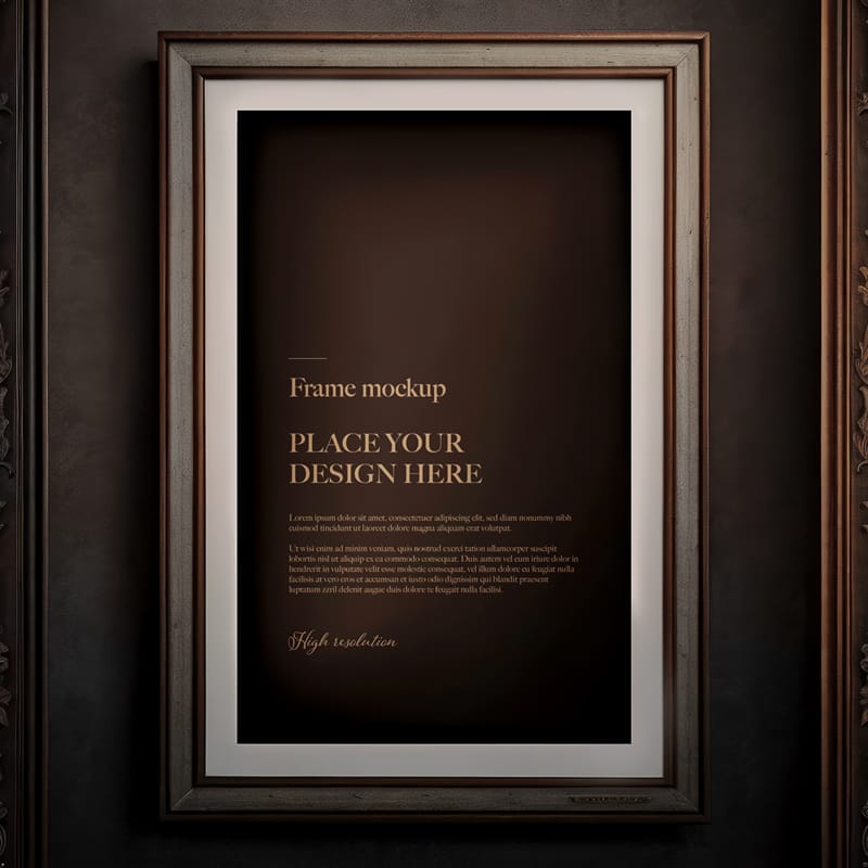 Vintage Dark Wood Picture Frame Mockup PSD
