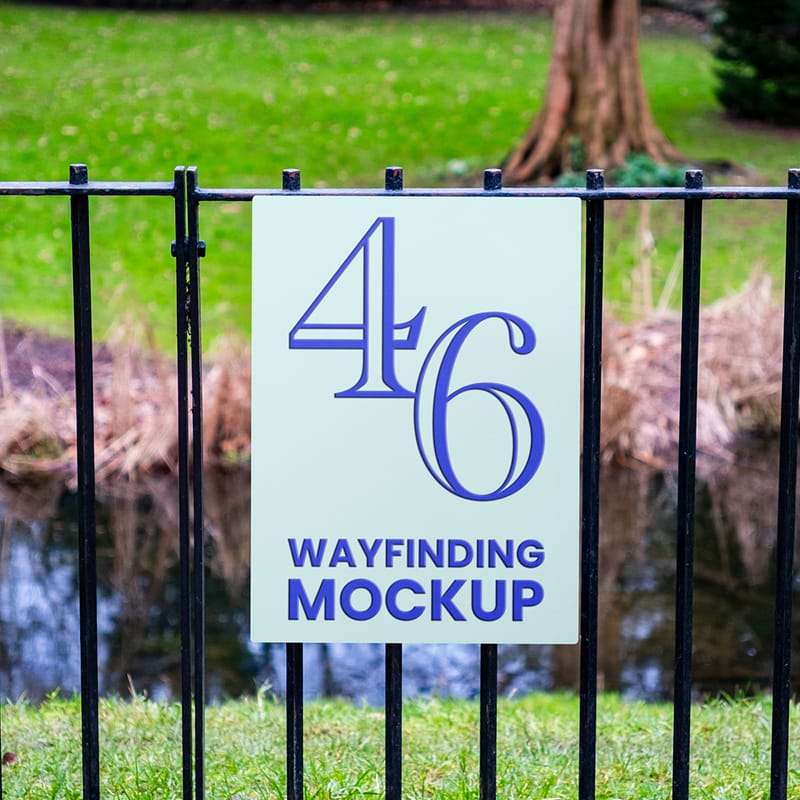 Wayfinding Sign on Fence Mockup PSD