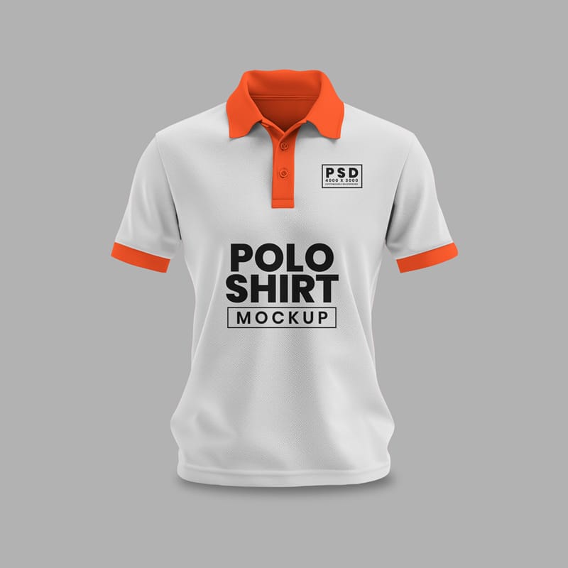 White and Orange Polo Shirt Mockup PSD