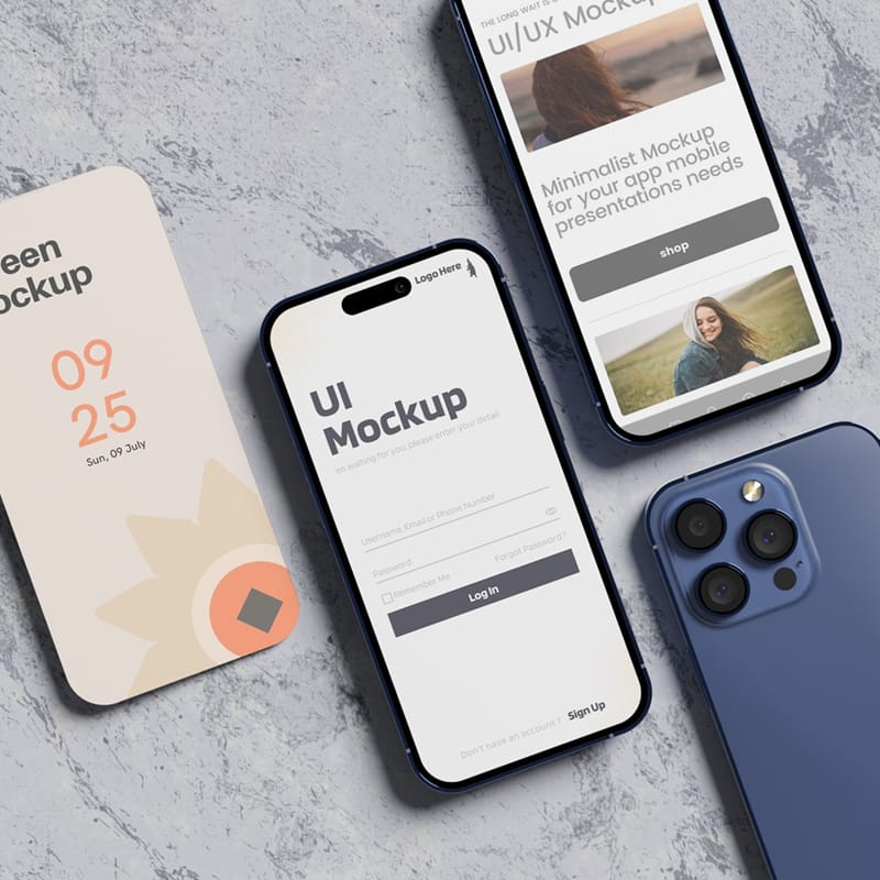 iPhone 15 and Screen Mockup for UI Design PSD