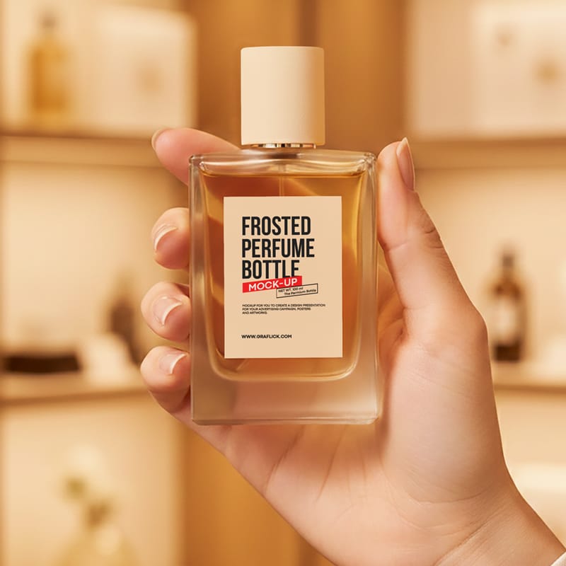 50ml Frosted Perfume Bottle Mockup PSD