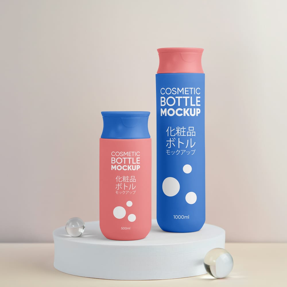 Big and Small Cosmetic Bottle Mockup PSD