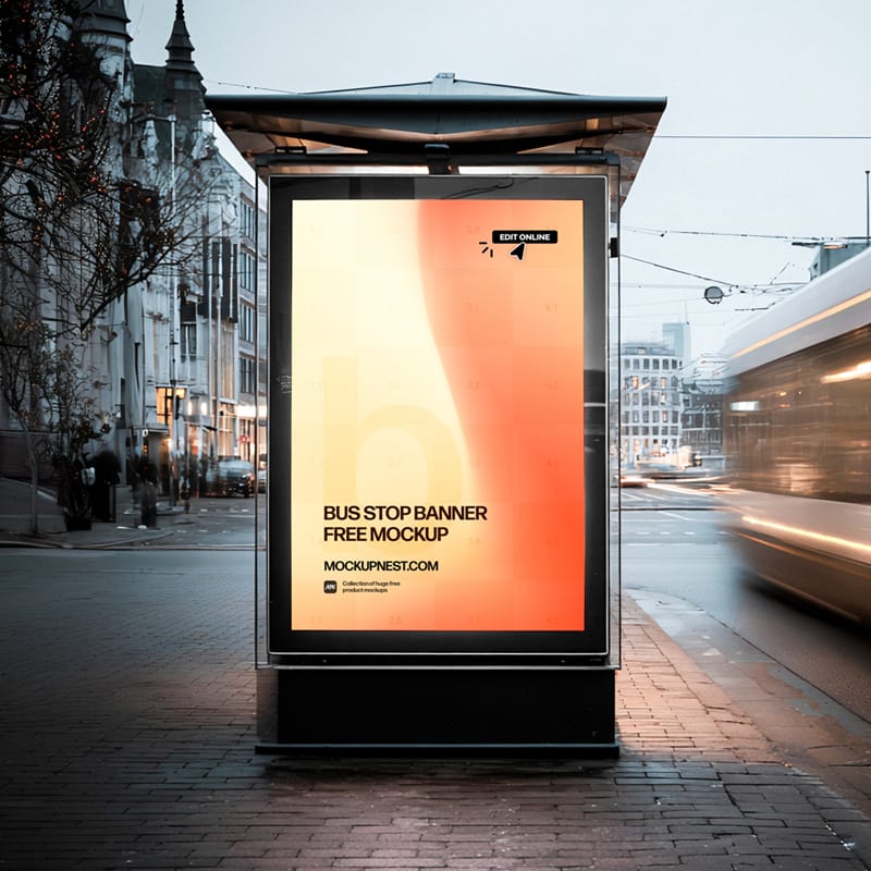 Bus Stop Banner Mockup Template PSD
