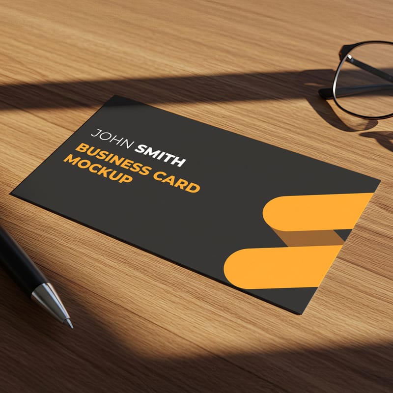 Business Card on Wooden Desk Mockup PSD