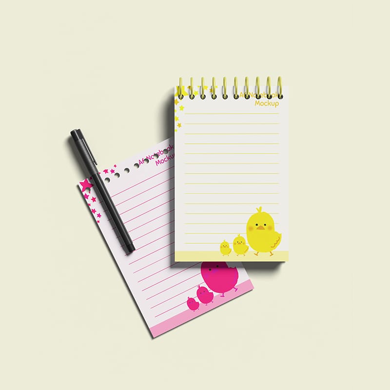 Colorful A6 Paper Notebook Mockup PSD