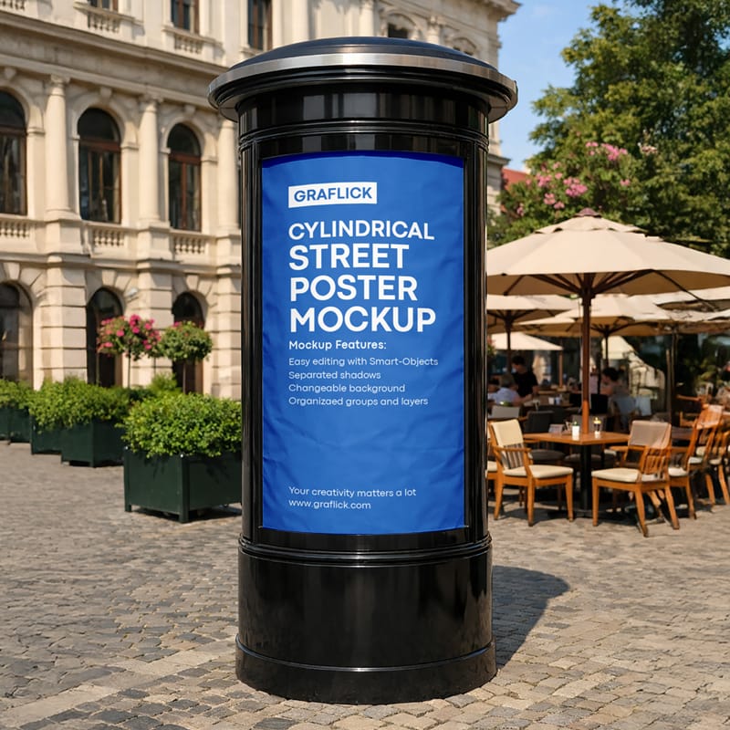 Cylindrical Street Poster Mockup PSD