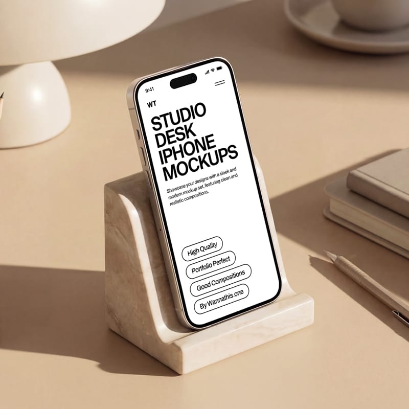 Desk iPhone on Stand Mockup PSD