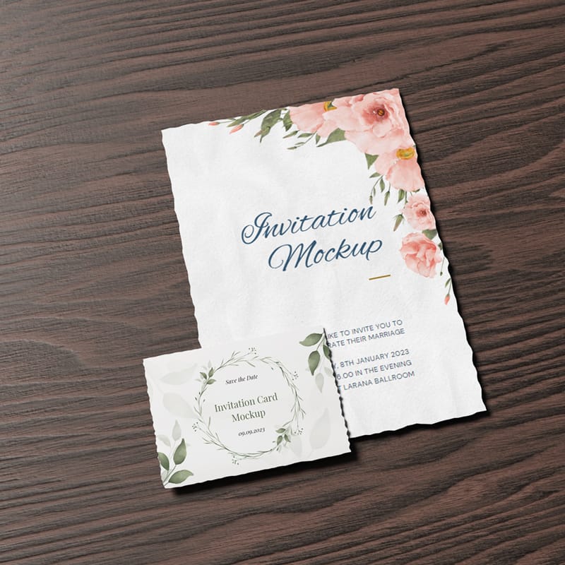 Elegant Floral Wedding Invitation Mockup PSD