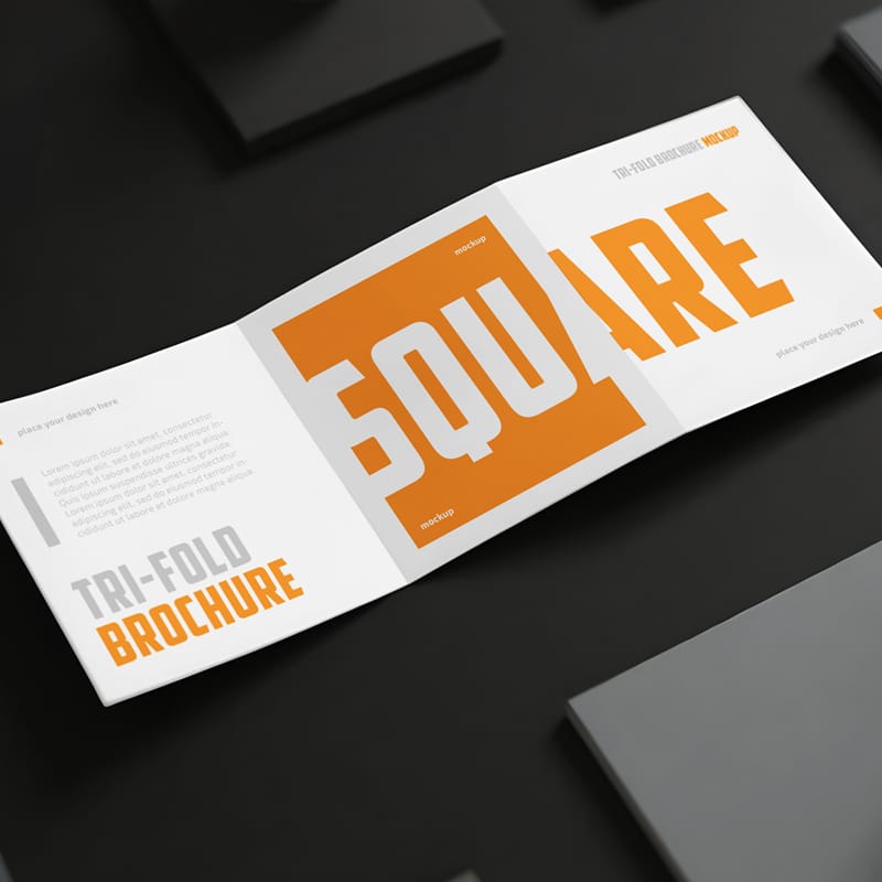 Elegant Square Tri-Fold Brochure Mockup PSD