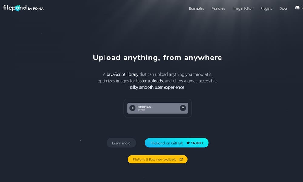 Filepond file upload library showing drag and drop interface with image preview