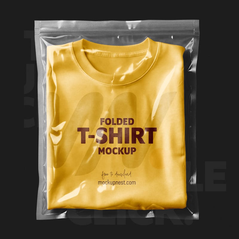 Folded T-Shirt In Plastic Zip Bag Mockup PSD
