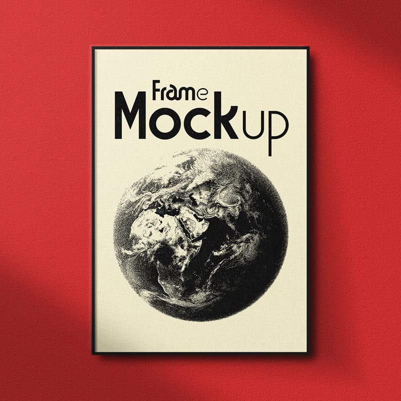Frame Poster Mockup On Red Background PSD