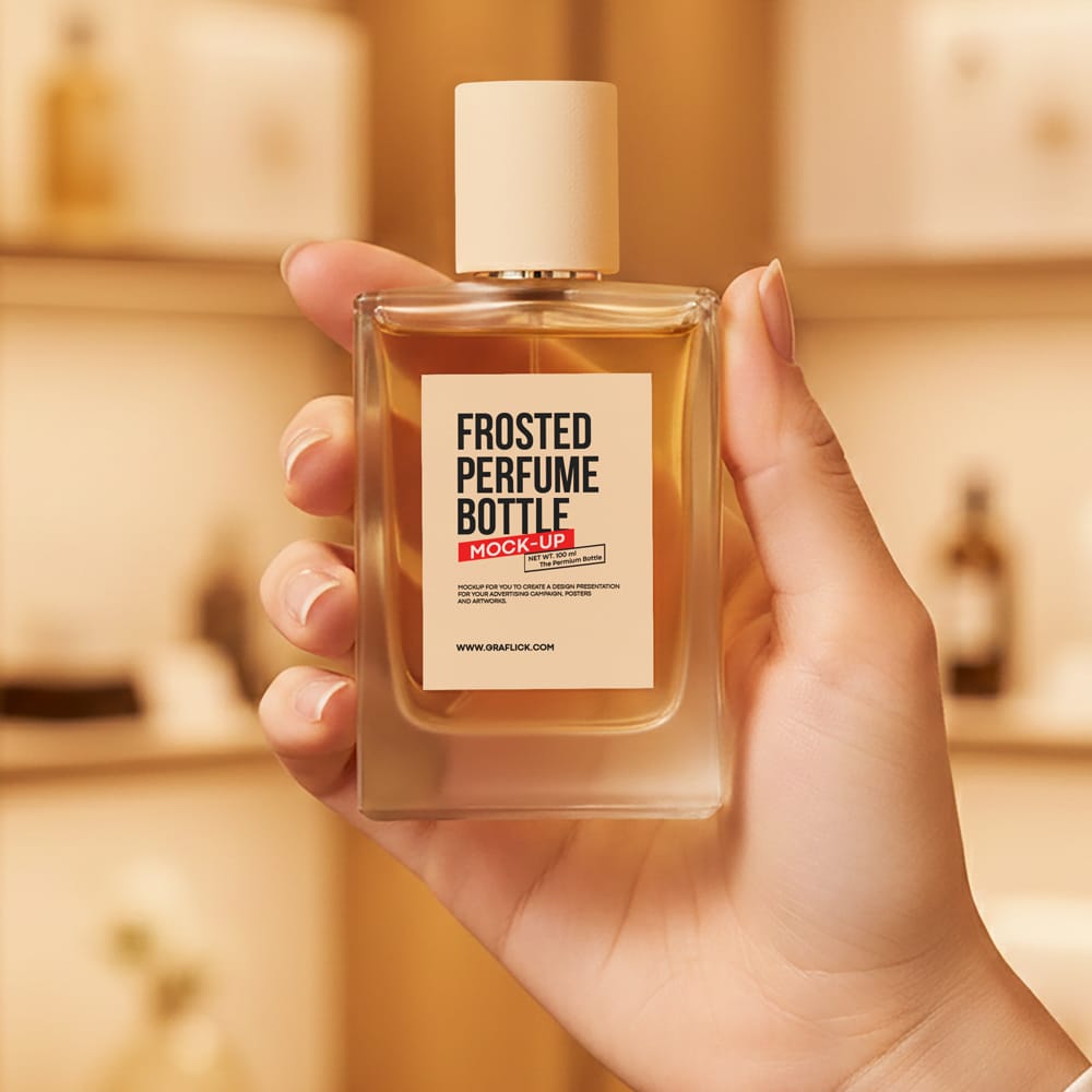 Free 50ml Frosted Perfume Bottle Mockup PSD