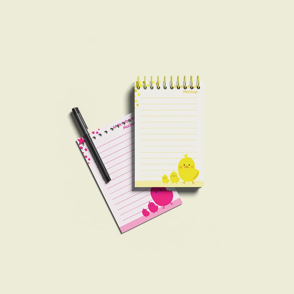 Free Colorful A6 Paper Notebook Mockup PSD