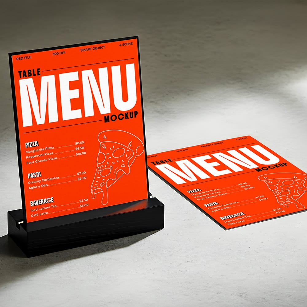 Free High Quality Table Menu Mockups PSD