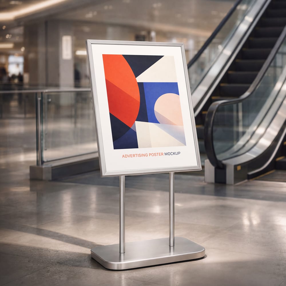 Free Metal Framed Advertising Poster Mockup PSD