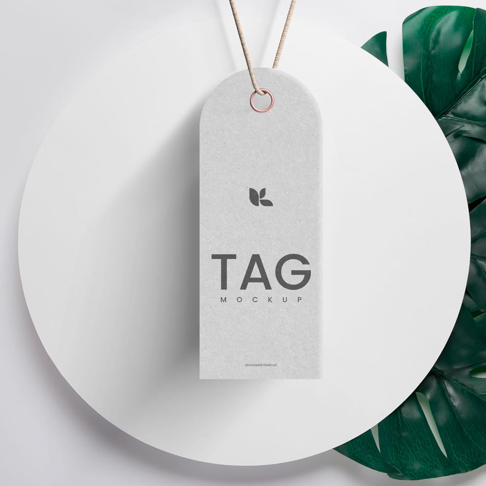Free Minimal Brand Tag Mockup on Podium PSD