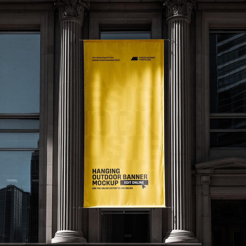 Free Outdoor Hanging Banner Mockup PSD