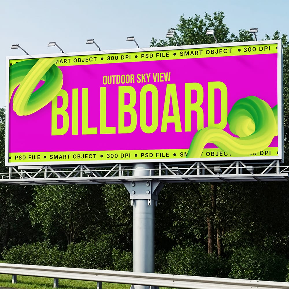 Free Outdoor Sky View Billboard Mockup PSD