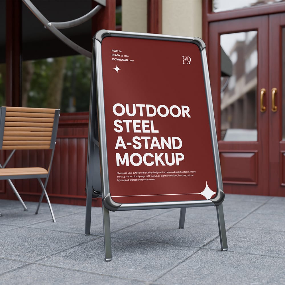 Free Steel A-Stand Sign Mockup Outdoor PSD